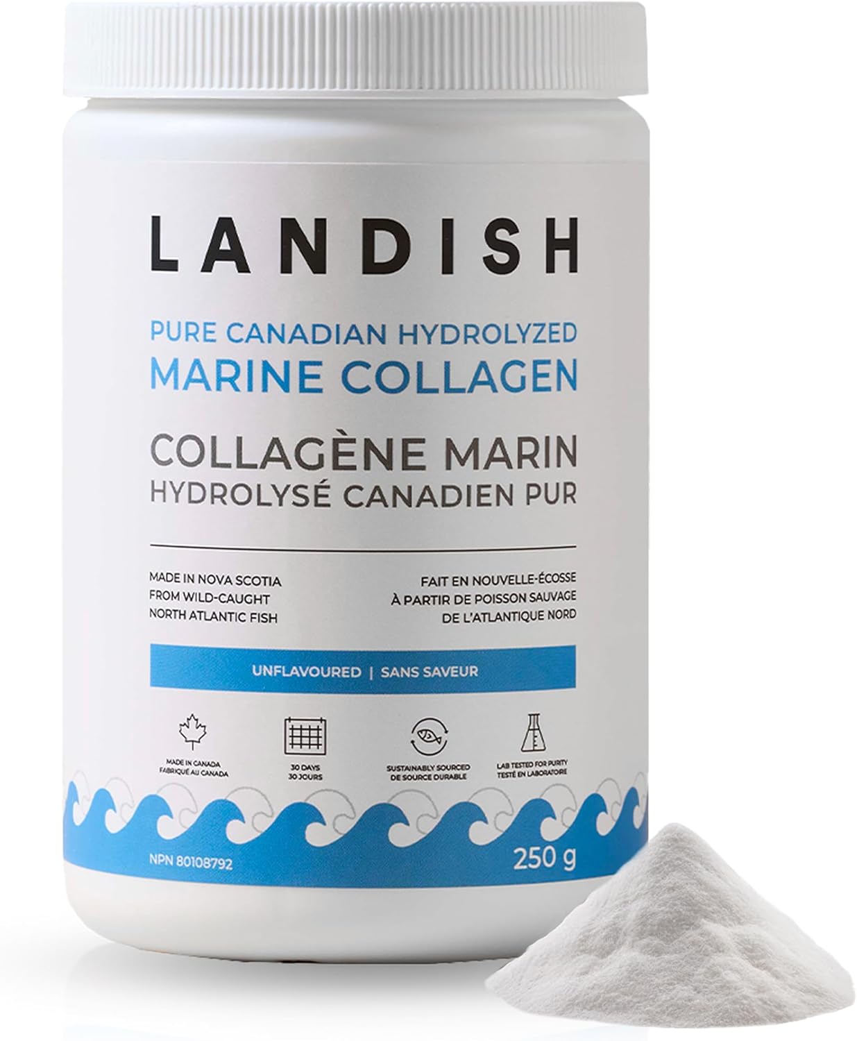 Pure Canadian Marine Collagen Peptides Powder - Whole-Body Benefits & Joint Support, for Women & Men - Hydrolyzed, Unflavoured, Ultra-Pure Protein Supplement - Fully Dissolves, 0 Carb & Sugar - Made in Canada - 250 G (30-Day Supply)