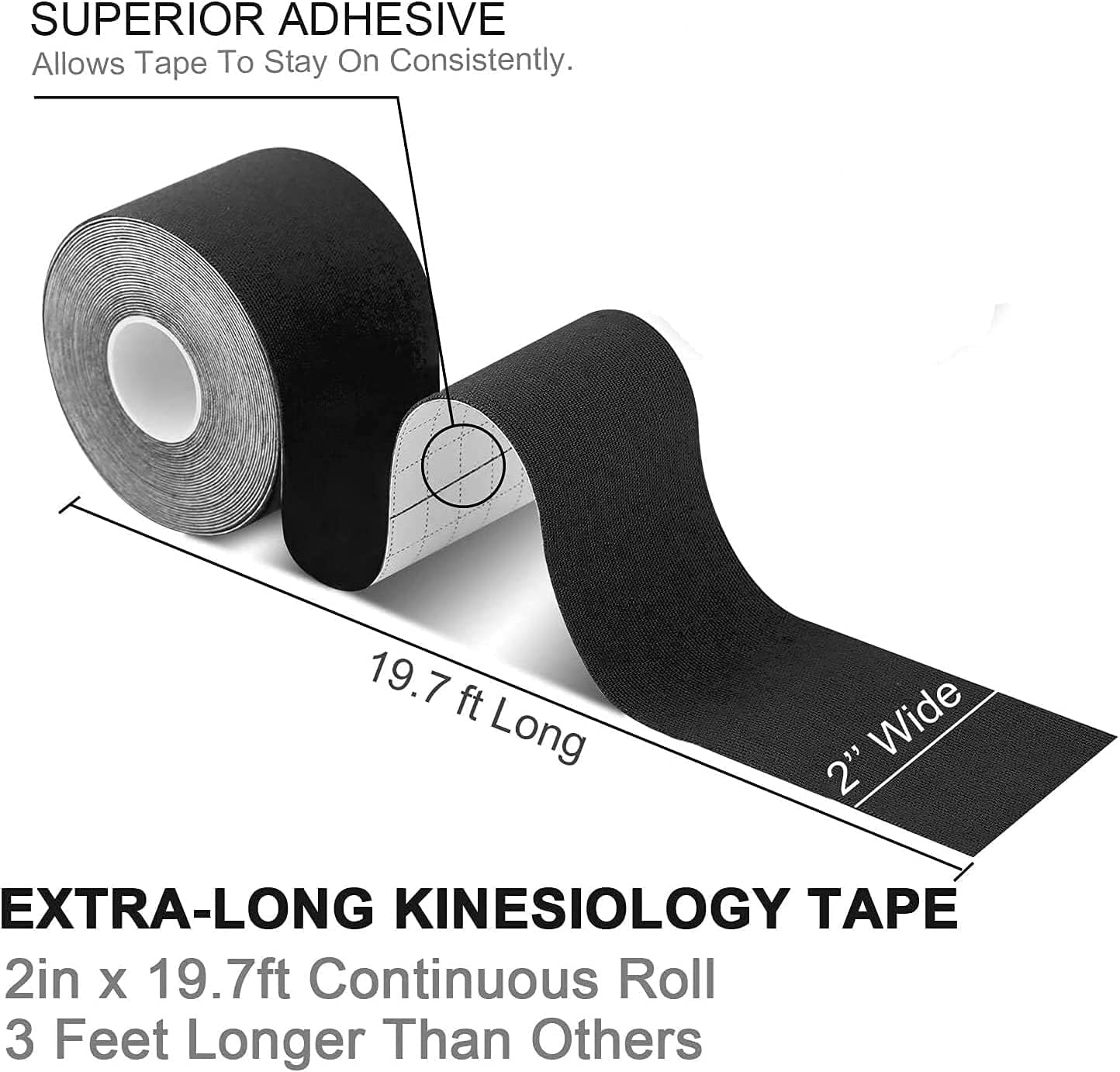 Kinesiology Tape(3 Rolls Pack), Elastic Therapeutic Sports Tape Pro for Shoulder Knee Elbow Ankle, Waterproof, Breathable, Latex Free, 2 Inch X 19.7 Feet per Roll