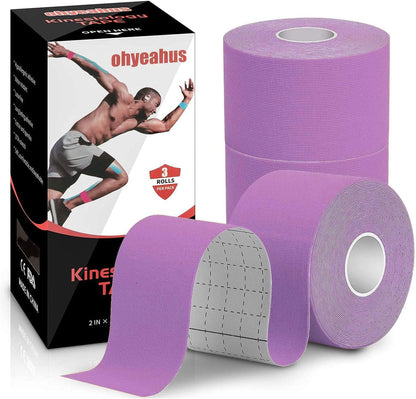 Kinesiology Tape(3 Rolls Pack), Elastic Therapeutic Sports Tape Pro for Shoulder Knee Elbow Ankle, Waterproof, Breathable, Latex Free, 2 Inch X 19.7 Feet per Roll