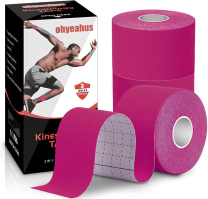 Kinesiology Tape(3 Rolls Pack), Elastic Therapeutic Sports Tape Pro for Shoulder Knee Elbow Ankle, Waterproof, Breathable, Latex Free, 2 Inch X 19.7 Feet per Roll