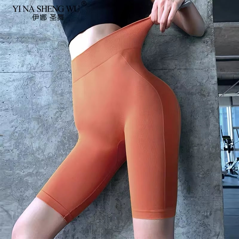 Women High Waist Energy Seamless Letter Print Yoga Shorts Push up Hip Gym Shorts Fitness Sports Leggings Workout Short Leggings