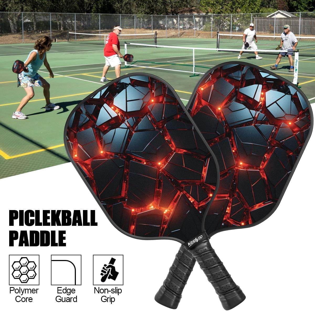 KH Pickleball Paddles Set of 2 with 2 Fiberglass Paddles, 4 Pickle-Ball Balls & a Carry Bag