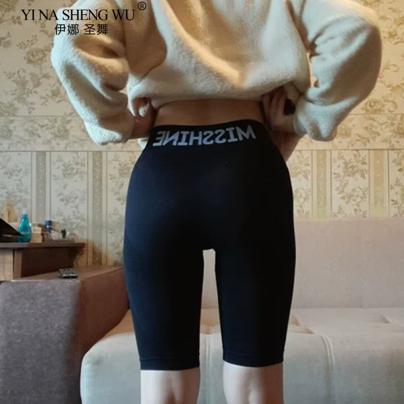 Women High Waist Energy Seamless Letter Print Yoga Shorts Push up Hip Gym Shorts Fitness Sports Leggings Workout Short Leggings