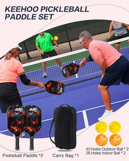 KH Pickleball Paddles Set of 2 with 2 Fiberglass Paddles, 4 Pickle-Ball Balls & a Carry Bag